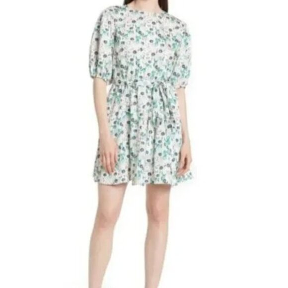 Melloday Floral Print Open Back Dress in White/Teal - NEW - Picture 1 of 9